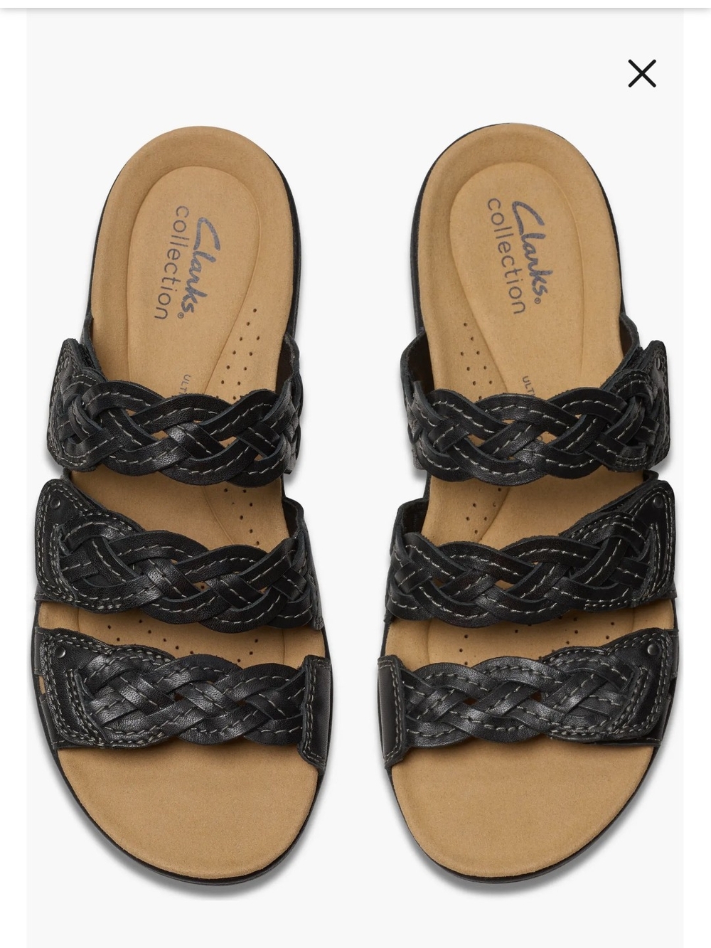 Clarks Black Braided Triple-Strap Slide Sandals